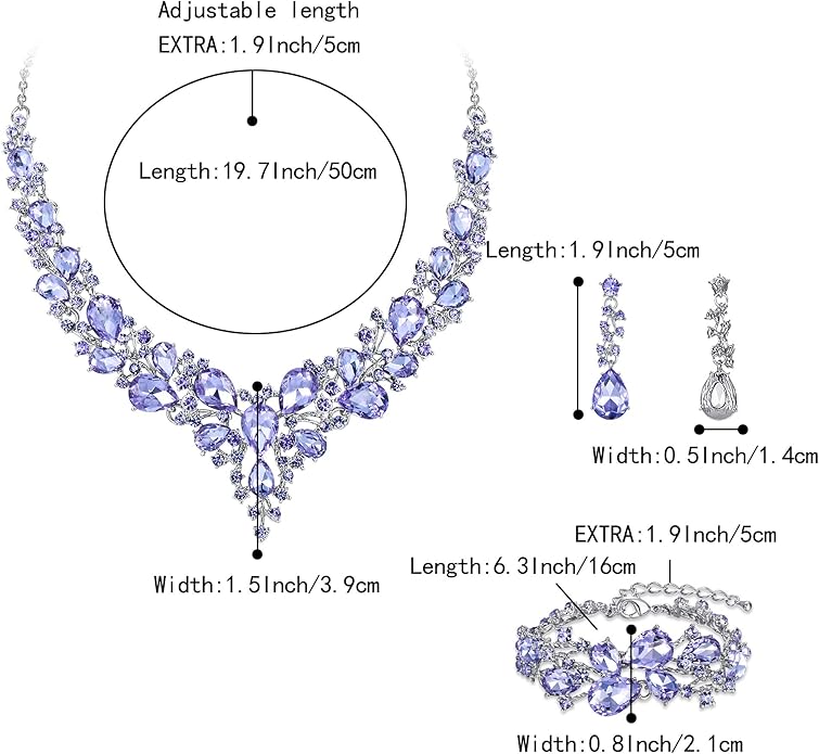 BriLove Wedding Bridal Jewelery for Women Austrian Crystal Teardrop Cluster Statement Necklace Dangle Earrings Link Bracelet Set