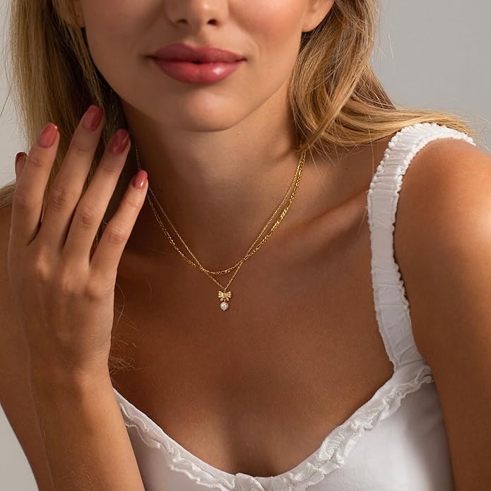 Gold Necklace for Women-14K Gold Plated Bow,Dragon,Shell, Palm Tree, Seahorse, Conch Shell,Sardines, Cowboy Boot,Bat,Bunny Pendant Beachy Jewelry for Women Gifts