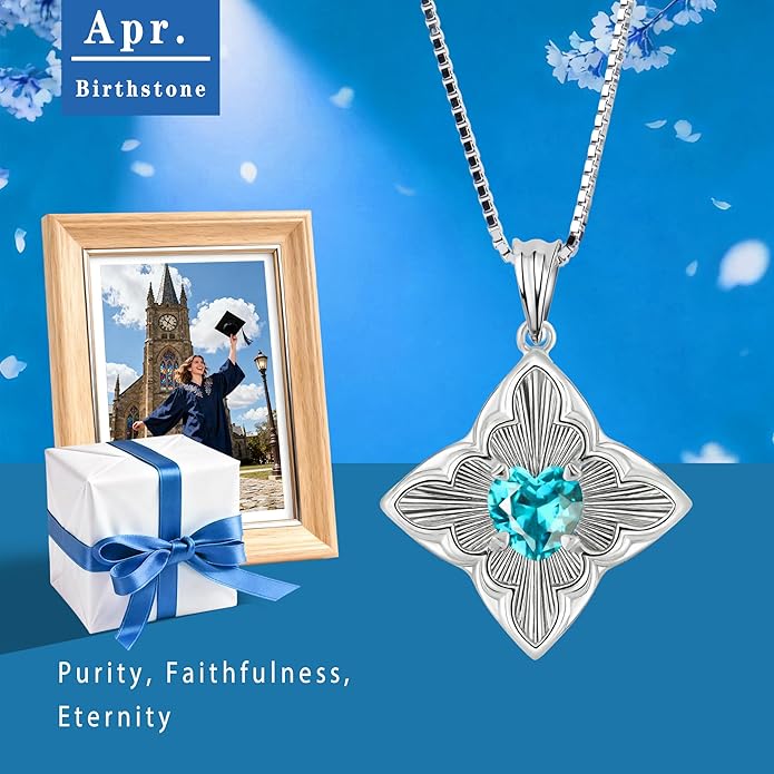 Delicate Four-Leaf Clover Charm Necklace with January Birthstone - S925 Silver, Gift Idea