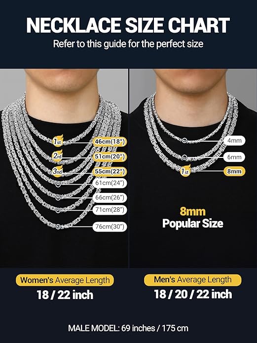 PROSTEEL 4MM/6MM/8MM Stainless Steel Necklace for Men Women, Stylish and Cool, Byzantine Chain Black Gold Silver Tone, 18-30 Inches, Come Gift Box