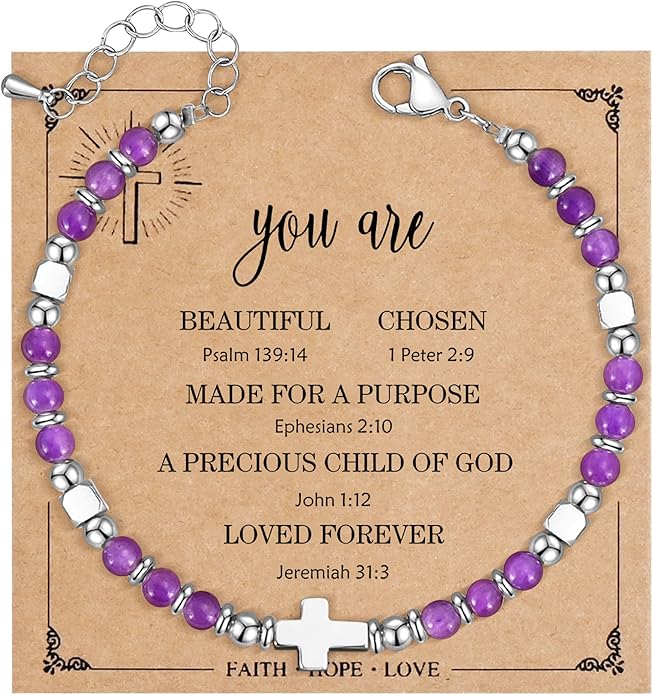 VIBILIA Cross Beaded Bracelets for Women, Inspirational Natural Heart Religious Bracelets for Women, Birthday Christian Gifts for Women on Thanksgiving Christmas Gifts
