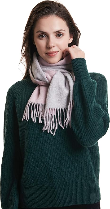 EURKEA 100% Cashmere 2025 Winter Scarf for Women Fringed Edges Warm & Soft Lightweight Solid/Plaid/Two-Tone Free Size