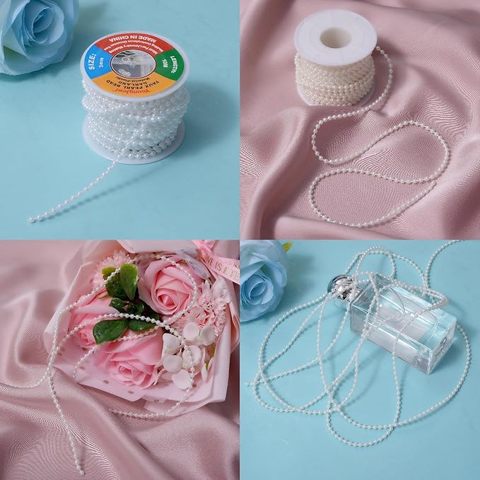 YoungJewl 3mm Millet Beads Crafts Faux Pearl Beads Garland Pearl Bead Roll Strand of Pearls to Decorate Floral Centerpieces Wedding Party Favor Christmas Tree(33 Feet White)