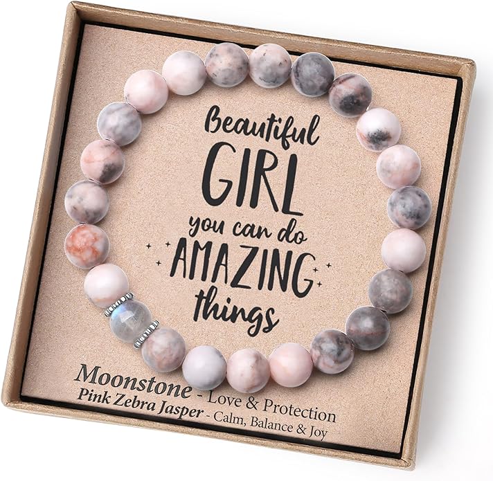 Christmas Stocking Stuffers for Kids/Girls/Teens-Love/Encouragement-Natural Crystal Bracelets-Handmade Cute Gifts