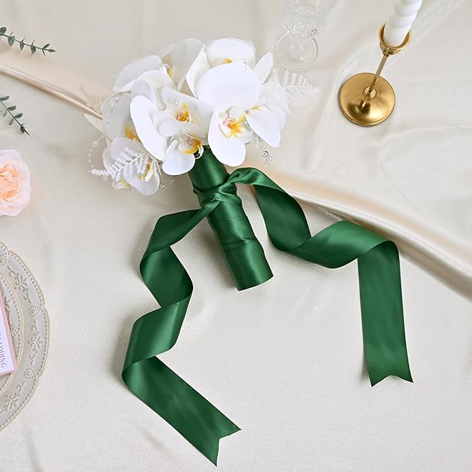 LEEQE Double Face Forest Green Satin Ribbon 2 inch X 25 Yards Polyester Forest Green Ribbon for Gift Wrapping Very Suitable for Weddings Party Hair Bow Invitation Decorations and More