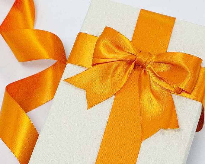 LEEQE Double Face Autumn Orange Satin Ribbon 1-1/2 inch X 50 Yards Polyester Autumn Orange Ribbon for Gift Wrapping Very Suitable for Weddings Party Invitation Decorations and More