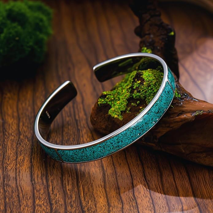 Genuine Turquoise Boho Bracelet for Women, Sterling Silver Adjustable Bangle Cuff Native American Gemstones Jewelry, Fit for 6.5 7 7.5 Inches