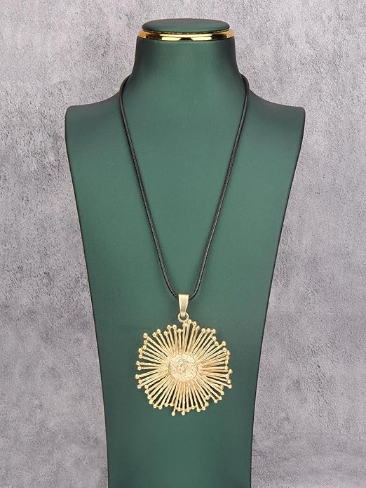 Long Boho Necklaces for Women Vintage Leather Wooden Pendant Y Choker Ethnic Style Gold Circle Hippie Sweater Necklace