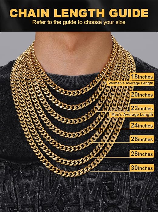 U7 Cuban Link Chain Necklace for Men, Stainless Steel/Black/Gold Mens Necklaces, Chunky Curb Chain Necklace in 6/9/12mm Width 18-30 Inches, Thick Choker Jewelry with Box Packed