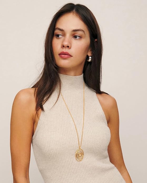 CANEVINKA 18K Gold Plated Pendant Long Chain Necklace Sweater Necklace Fashion Jewelry for Women