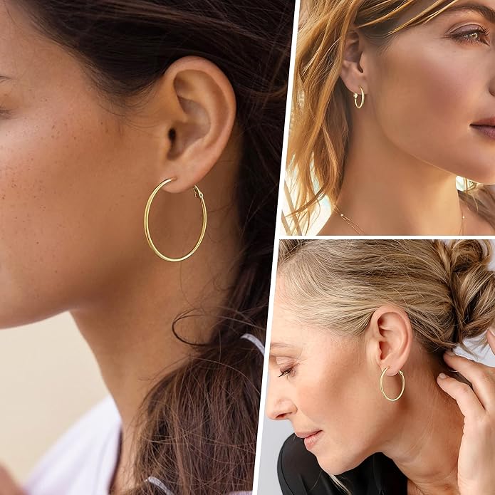 Big Gold Hoop Earrings for Women Hypoallergenic 925 Sterling Silver Post Thin Loop 14K Gold Plated Hoop Earrings Set for Women, 3 Pairs