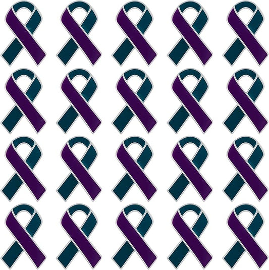 Suicide Awareness and Prevention Pin - Bulk Packs - Variety Pack of Teal & Purple Ribbon Pin Perfect for Support Groups, Gift-Giving and Fundraising