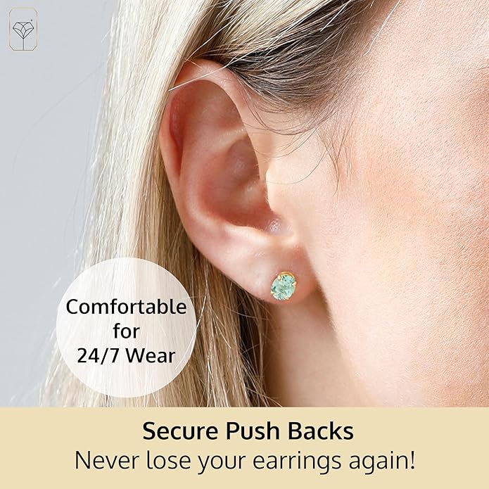 14k Gold Oval Stud Earrings for Women with Push Backs | 7x5mm Gemstone Birthstone Earrings | Real 14 Karat Gold Earrings Studs | Hypoallergenic Gemstone Stud Earrings for Women by MAX + STONE