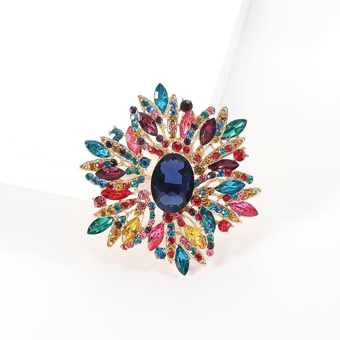 YOQUCOL Sunflower Shape Crystal Big Large Heavy Brooch Pin Rhinestone Scarf Decoration Corsage Cloth Pin for Women Girls