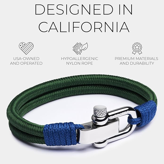 Elegatto Duetto Platinum Rope Bracelet for Men | Double Nautical Nylon Cord with Silver Polished Stainless Steel Shackle Clasp | Waterproof and Fade-Resistant