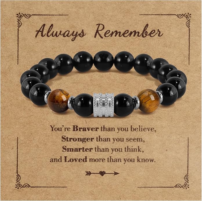 Hamoery Bracelets for Men Natural Tiger Eye Stone Beads Braided Rope Bracelet Gift for Dad Husband