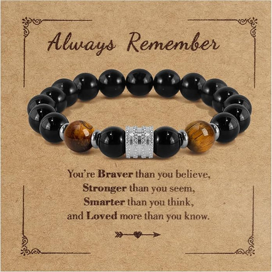 Hamoery Bracelets for Men Natural Tiger Eye Stone Beads Braided Rope Bracelet Gift for Dad Husband