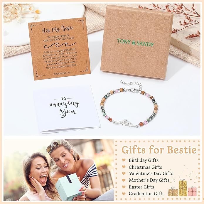 TONY & SANDY Friend Gifts for Women, Stocking Stuffers for Women, Sister Gifts from Sister, Wave Bracelet, Birthday Gifts for Woman, Bestie Friendship Bracelets, Unique Gifts for Her