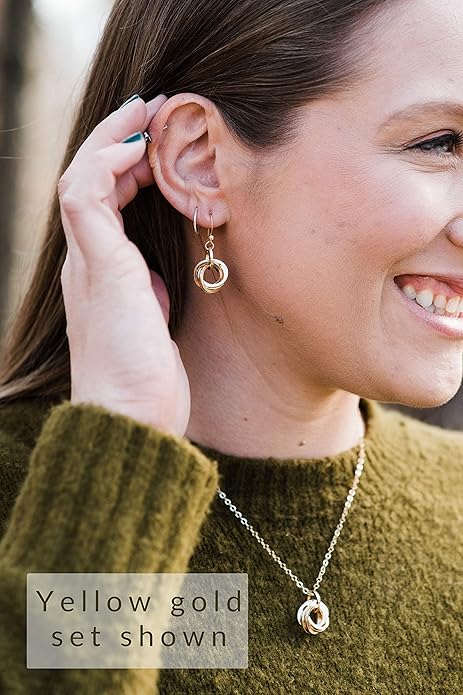 Tahmi Elegant 14K Yellow Gold-Filled Love Knot Jewelry Gift Set | 20 Inch Circle Pendant Necklace and Dangle Earrings for Women | Perfect Everyday, Holiday, Birthday, or Wedding Gift Idea