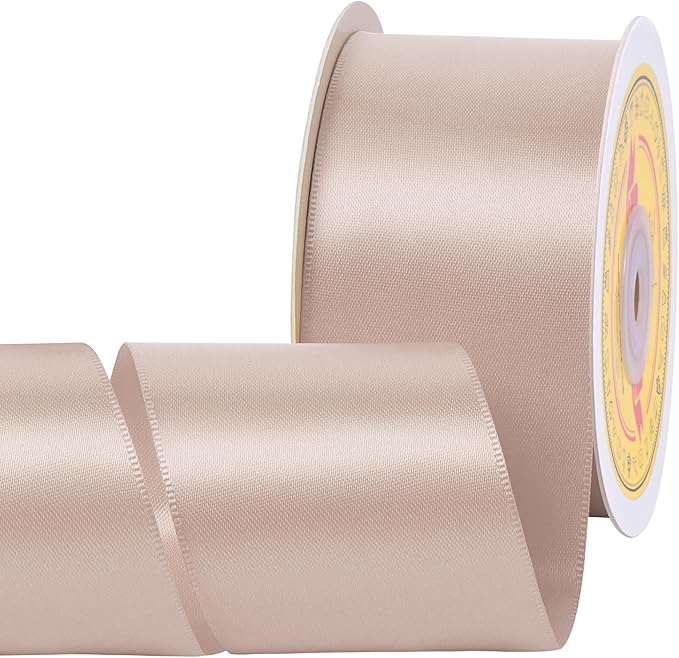LEEQE Double Face Vanilla Satin Ribbon 2 inch X 25 Yards Polyester Vanilla Ribbon for Gift Wrapping Very Suitable for Weddings Party Hair Bow Invitation Decorations and More