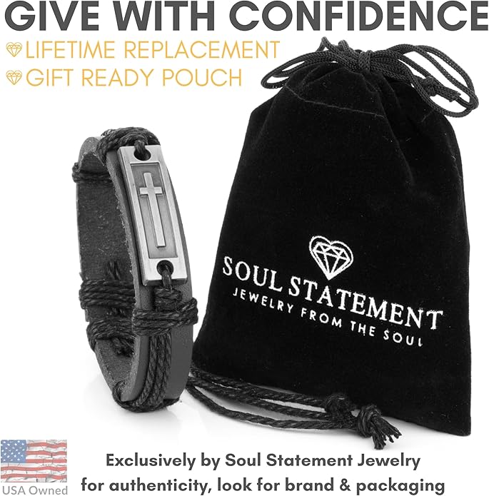 Leather Cross Bracelet for Teens or Men, Cool Christian Gift Ideas for Teenagers for Confirmation, Baptism, Christmas Stocking Stuffers