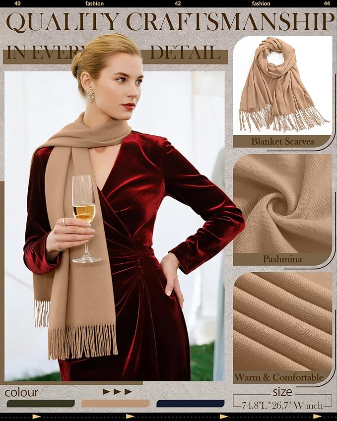 Oakgarden 3 Pack Winter Scarf for Women Pashmina Scarves Shawl Wraps Bridesmaid Gifts for Evening Dresses