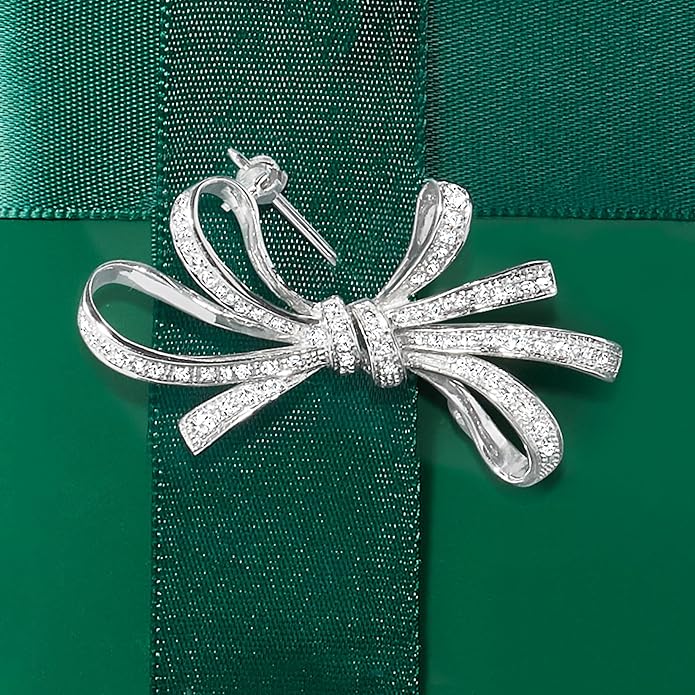 Ross-Simons 0.10 ct. t.w. Diamond Ribbon Pin in Sterling Silver