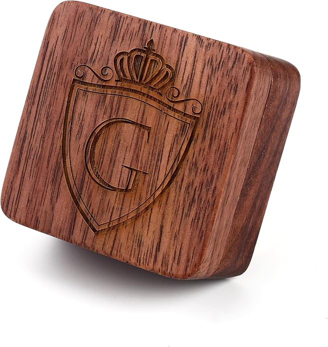 Mens Initial Silver Cufflinks A-Z Alphabet Letter Steel Cuff Links with Engraved Walnut Wood Box Groom Groomsman Wedding Set…