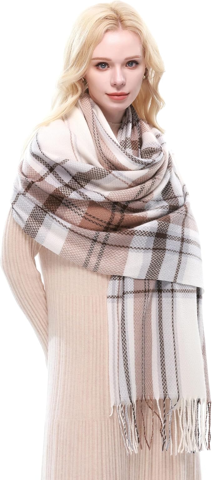 RIIQIICHY Plaid Scarf for Women Fall Winter Pashmina Scarves Wraps for Cold Weather Warm Large