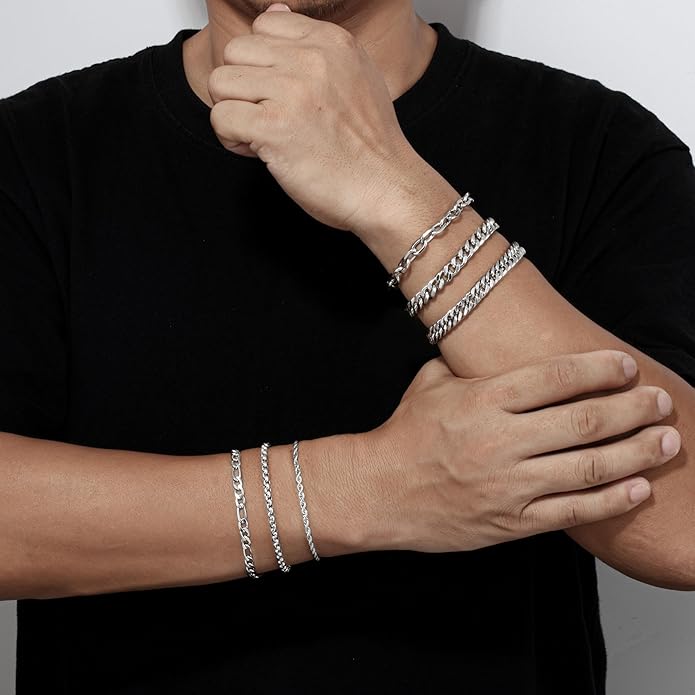 XIANNVXI 6pcs Stainless Steel Bracelets for Men Women Silver/Gold/Black Cuban Link Rope Paperclip Chain Bracelets Set 6.5/7/7.5/8.3/9 Inches Metal Bracelet Mens Fashion Accessories Jewelry Set
