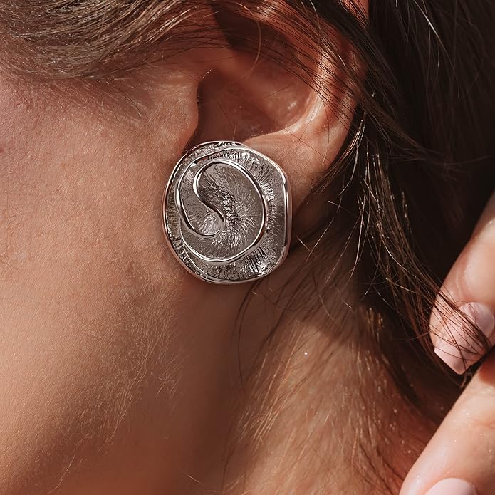 Two Tone Earrings for Women Gold and Silver Crossover Half Hoop Statement Earring Designer Stud Earrings