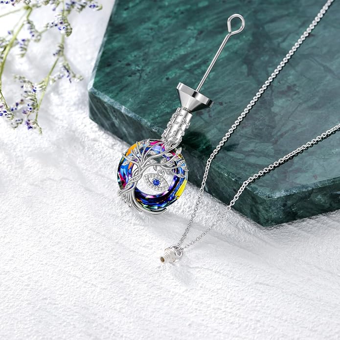 TOUPOP Evil Eye Necklace 925 Sterling Silver Tree of Life Circle Crystal Pendant Necklace Protection Jewelry Amulet Christmas Gifts for Women Her