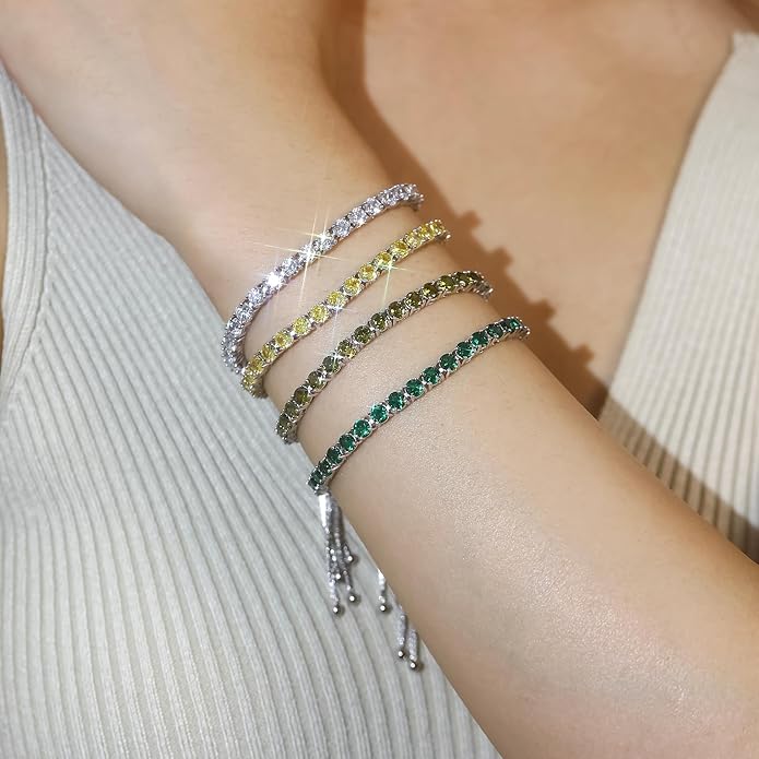 FANCIME Birthstone Bracelet Jewelry for Women Sterling Silver Tennis Bracelet Classic Bolo Adjustable Chain Fine Jewelry Anniversary Birthday Gifts for Women Mom Wife Her