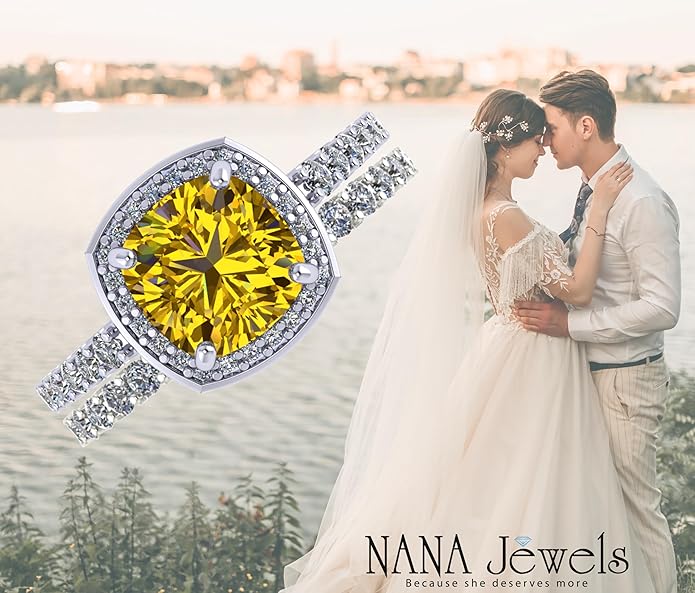 NANA Jewels Sterling Silver Engagement Rings for Women - Choose Simulated Morganite, Citrine, Aquamarine & More
