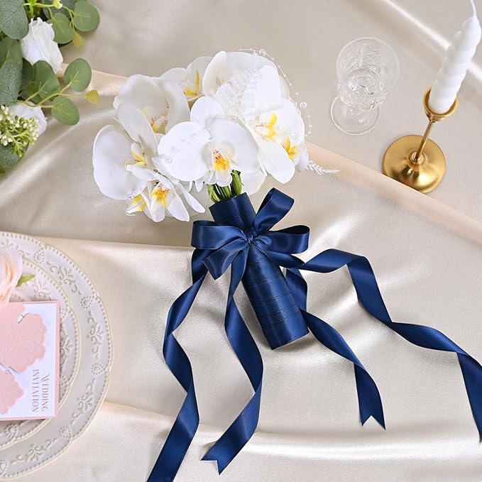 LEEQE Navy Blue Satin Ribbon 1 inch X 50 Yards Polyester Ribbon for Gift Wrapping Very Suitable for Weddings Party Hair Bow Invitation Decorations and More
