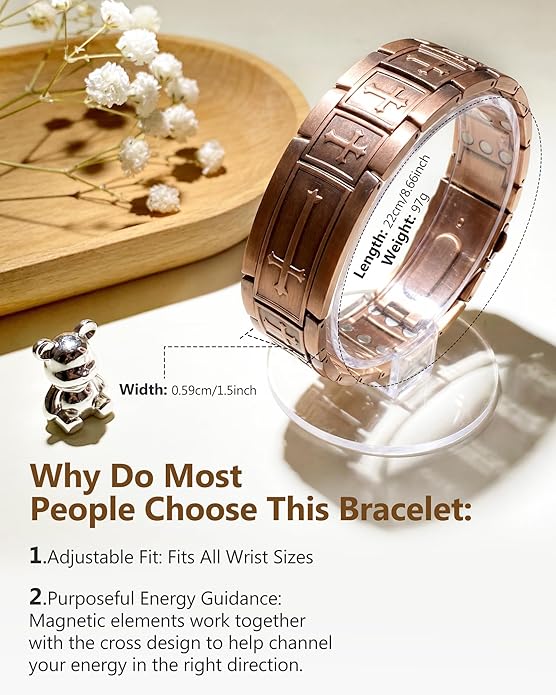 Feraco Copper Bracelet for Men 3X Strength,Magnetic Therapy Bracelet Copper Jewelry with Powerful 3800 Gauss Magnets,Premium Fold-Over Clasp