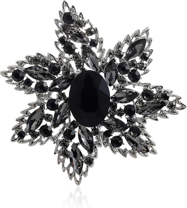 YOQUCOL Vintage Austrian Crystal Rhinestone Flower Shape Big Large Brooch Pin For Women Grils Golden Tone