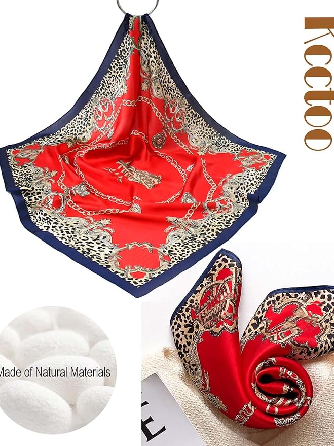 kcctoo 27.5" Mulberry Silk Feeling Head Scarf Women's Fashion Square Neck Satin Scarfs for Bag Hair Scarves Gift