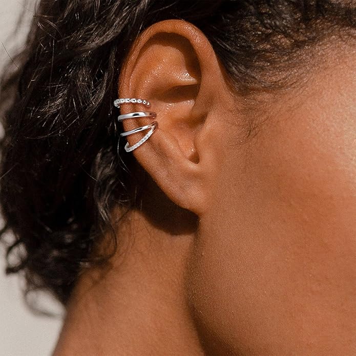 Gold Ear Cuffs Earrings for Women Non Piercing - Clip on Cartilage Earrings Dainty 14K Gold Sterling Silver Plated Cubic Zirconia Huggie Hoop Earring for Women No Tarnish Trendy Jewelry Set