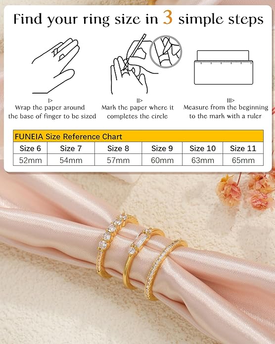 FUNEIA Stackable Silver Gold Rings for Women Non Tarnish 14K Gold Plated Thumb Cubic Zirconia Rings for Women Dainty Pinky Promise Wedding Ring Set Women's Engagement Eternity Band Rings Gold Jewelry