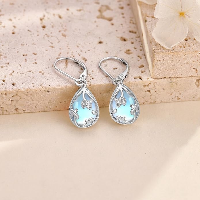 Filigree Drop Earrings 925 Sterling Silver Moonstone Teardrop Earrings Dangle Jewelry Gifts for Women