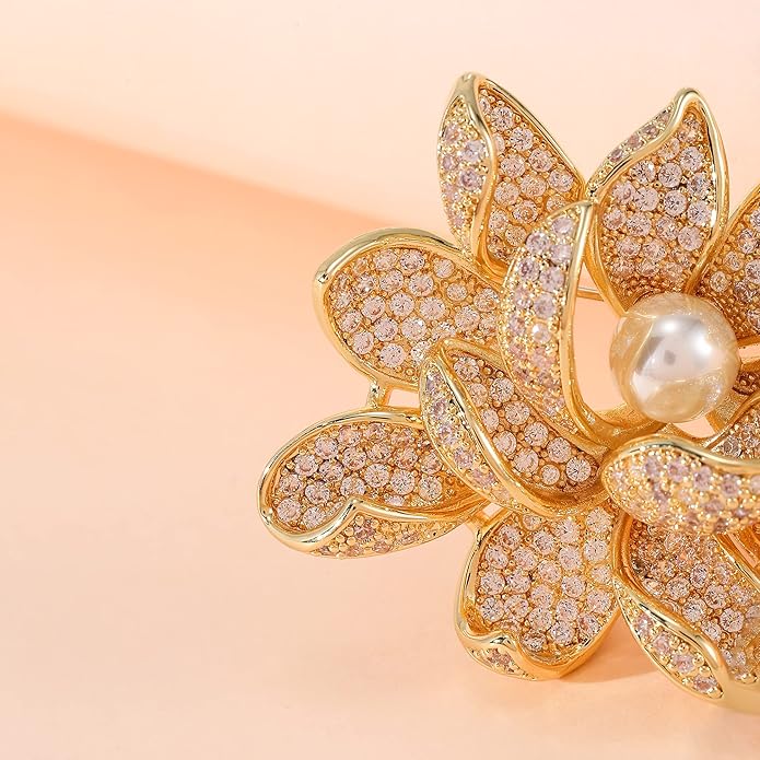 Jerler Sliver Crystal Brooch Pin Rhinestone Lapel Pin Jewelry for Women, Banquet Scarf Pearl Pins for Wedding Bridal Party
