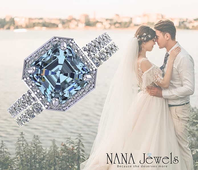 NANA Jewels Sterling Silver Engagement Rings for Women - Choose Simulated Morganite, Citrine, Aquamarine & More