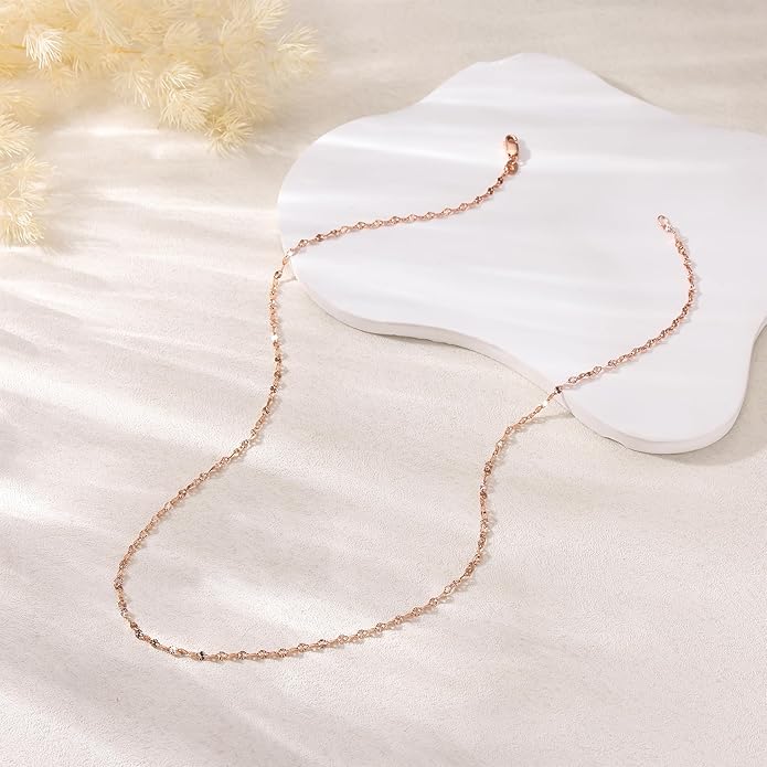 925 Sterling Silver Chain Necklace Link Chain Necklace for Women Simple Dainty 16K Gold Plated Necklace for Women Minimalist Waterproof Silver Necklace Trendy Jewelry Gifts