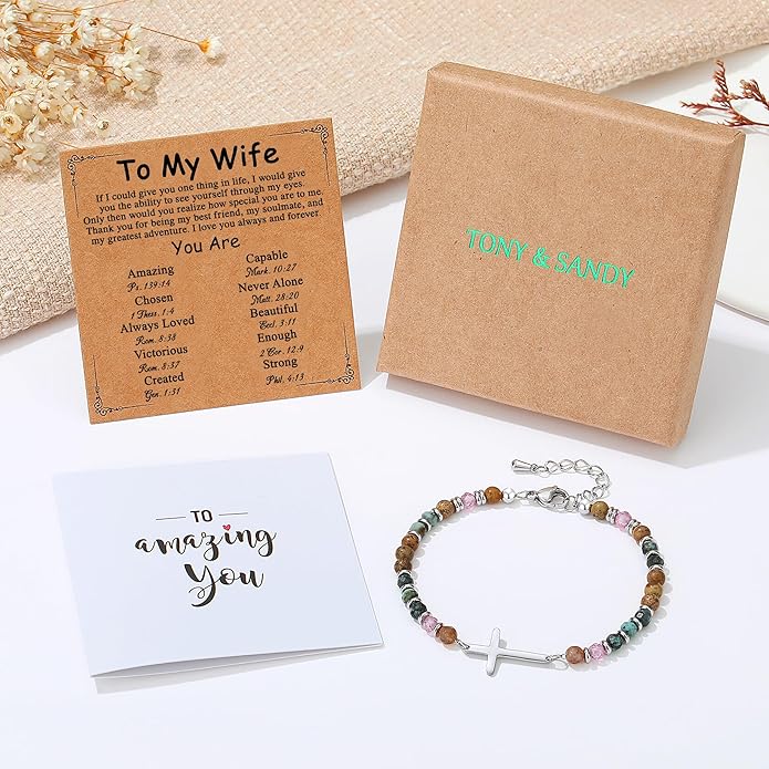 TONY & SANDY Christian Cross Bracelet for Women, Stocking Stuffers for Women, Confirmation Baptism Easter Gifts, Unique Gift for Friends Daughter Mom Sister in Christ on Birthday Christmas