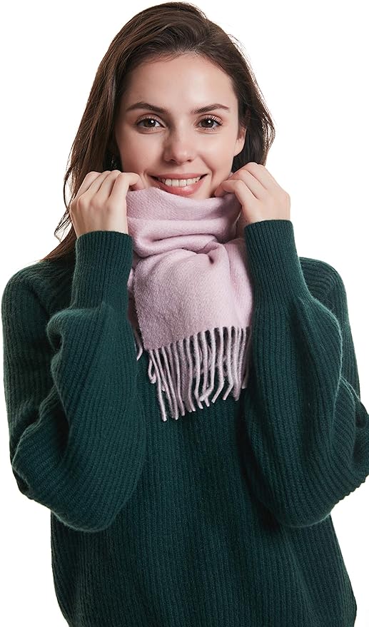 EURKEA 100% Cashmere 2025 Winter Scarf for Women Fringed Edges Warm & Soft Lightweight Solid/Plaid/Two-Tone Free Size
