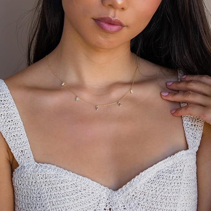 Dainty Gold Diamond Necklace for Women, 14k Gold Plated Diamond Station Choker Necklace for Women Daily & Minimalist, Gold Jewelry for Women