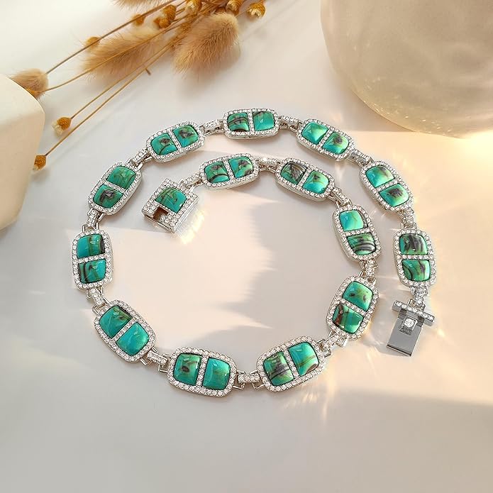 Chunky Necklace for Women 12 Colors Diamond Stone Gold Statement Necklace for Women Full Trendy Blue Birthstone Choker Necklace for Women Square Design Necklace Jewelry