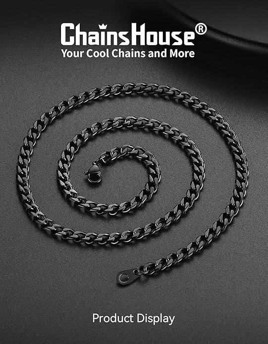 ChainsHouse Miami Cuban Link Chain Necklace for Men, 4.8mm/6mm/10mm/14mm Width, 14K Gold Plated/Stainless Steel/Black Mens Chunky Hip Hop Necklace Curb Chains, 14"-30" Length, Come Gift Box