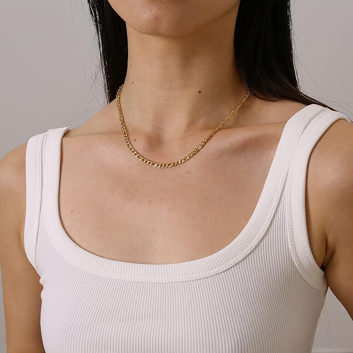 Dainty Chain Necklace for Women, 18K Gold Plated Coin Disc Choker Necklaces Simple Satellite Beaded Twisted Thin Paper Clip Chain Everyday Jewelry Gifts